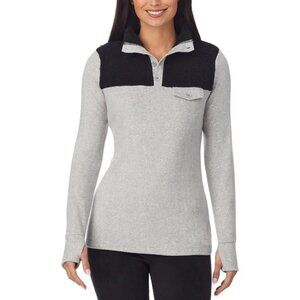 #1452 Fleecewear With Stretch Long Sleeve Mock Neck Henley With Sherpa